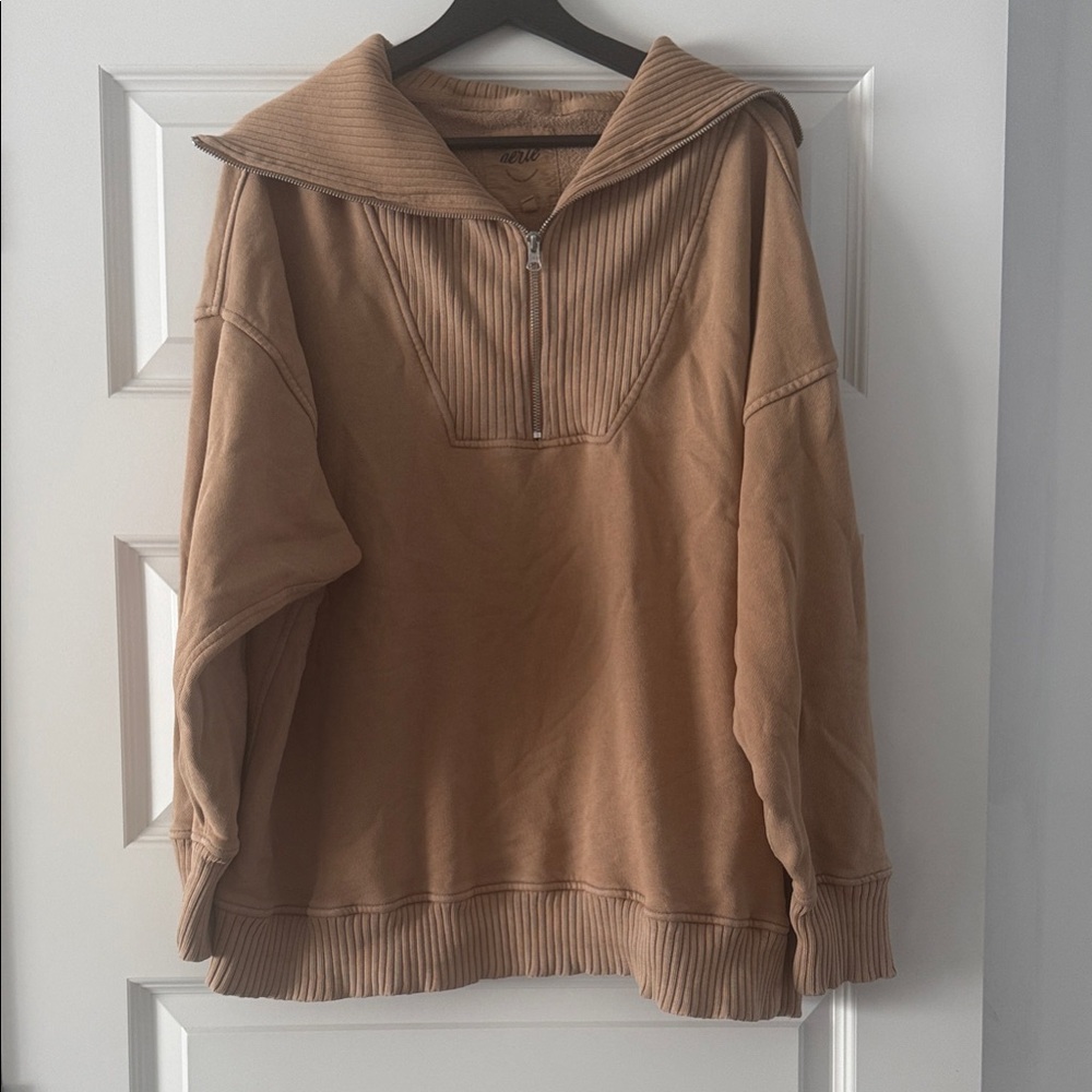 Aerie Tan Quarter-Zip Pullover XL
